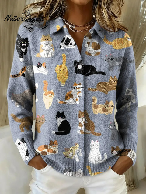Women's Cute Cats Pattern Collared Sweater