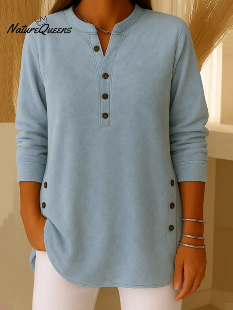 Women's Solid Color V-neck Long Sleeve Casual Loose Suede Top