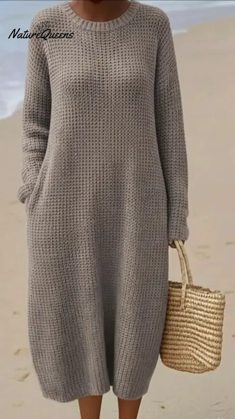 Women's Crew Neck Knitted Sweater Dress