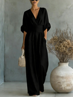 Elegant Vacation Casual Fashion V-neck Waist Jumpsuit