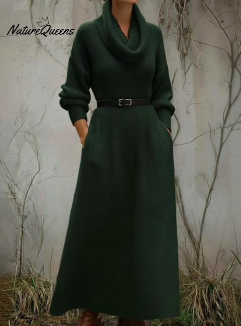Cozy Elegant Cowl Collar Knit Dress