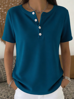 Cozy Casual Henley Collar Cotton T-shirt