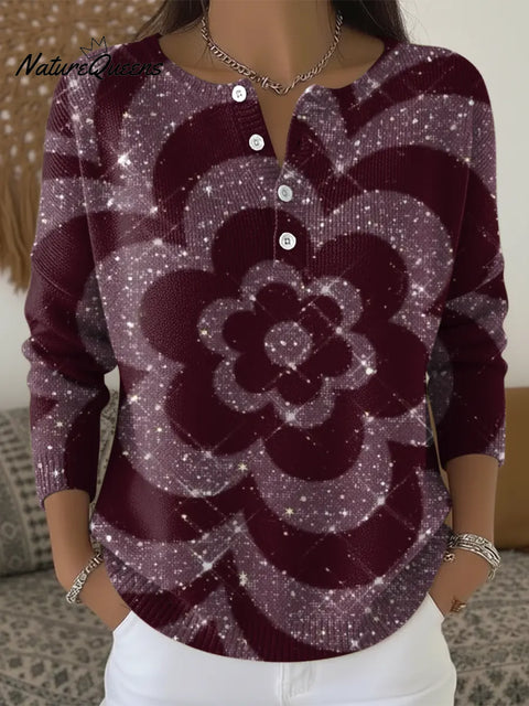 Flower Print Buttoned Cardigan Sweater