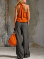 Crisscross Halter Top + Drawstring Wide-leg Pants Set