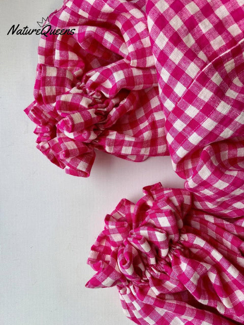 Women's Cotton And Linen Plaid Lantern Sleeve Dress