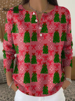 Women's Vintage Christmas Art Print Buttoned Cardigan Sweater