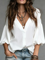 Women's Cozy Minimalist Solid-color V-neck 100% Cotton Shirt