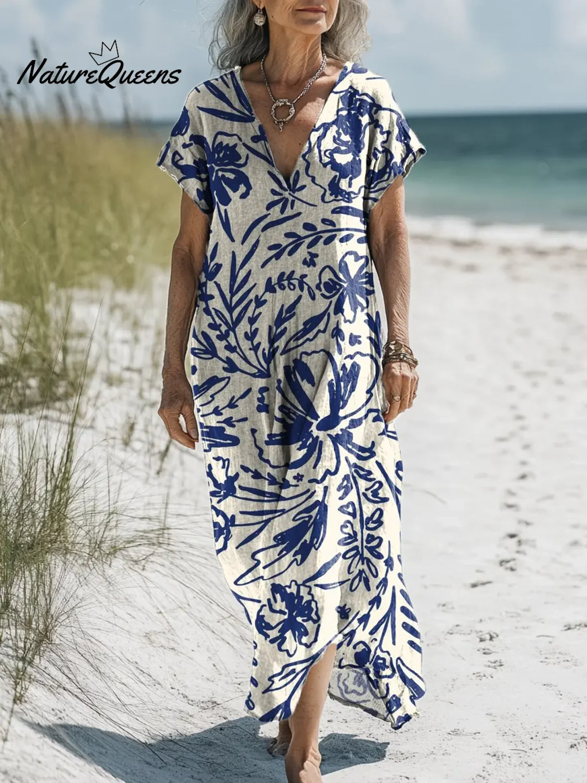 Women's Floral Art Print Casual Cotton And Linen Dress