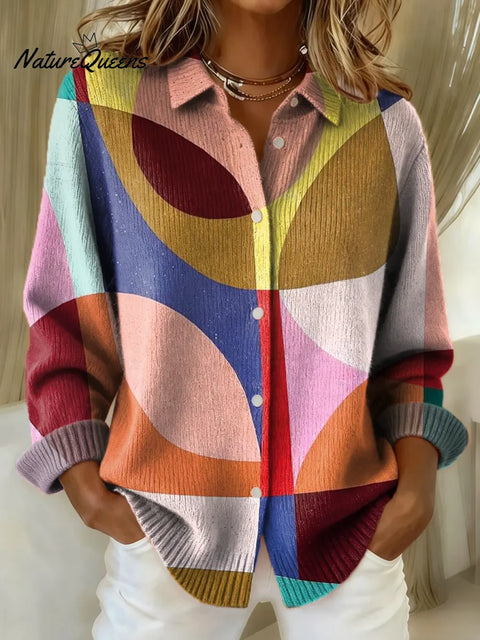 Women's Geometric Pattern Art Print Casual Cotton Knitted Sweater