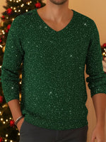 Men's Retro Christmas V-neck Sparkling Knit Sweater Top