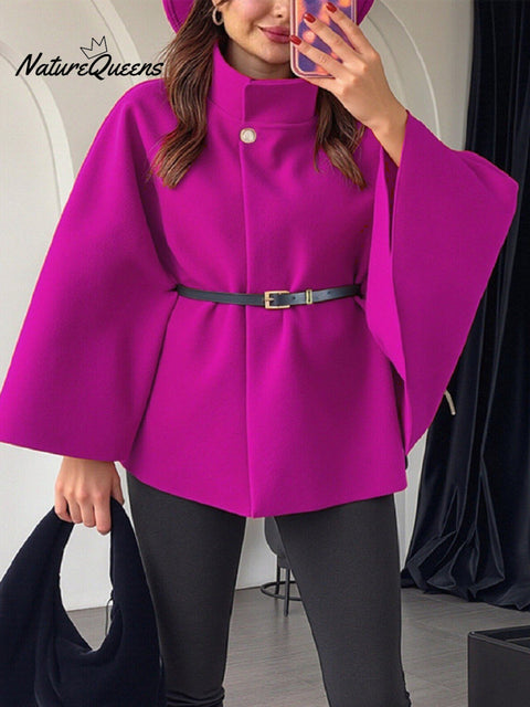 Women's Stylish Elegant Solid-color Wool Cape Coat