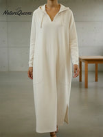 Casual Loose-fitting Hooded Sweatshirt Dress