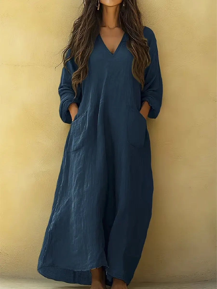 Women's Solid Color Art Print Casual Cotton Linen Dress