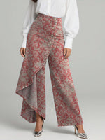 Women's Vintage Symmetrical Flowers Print High-waisted Relaxed Fit Wide-leg Jeans With A Stylish Design.