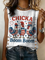 Independence Day Chicka Boom Boom Decorative Pattern Women's No Sleeve Cotton Shirt