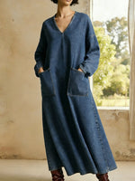 Casual V-neck Pocket Denim Cotton Dress