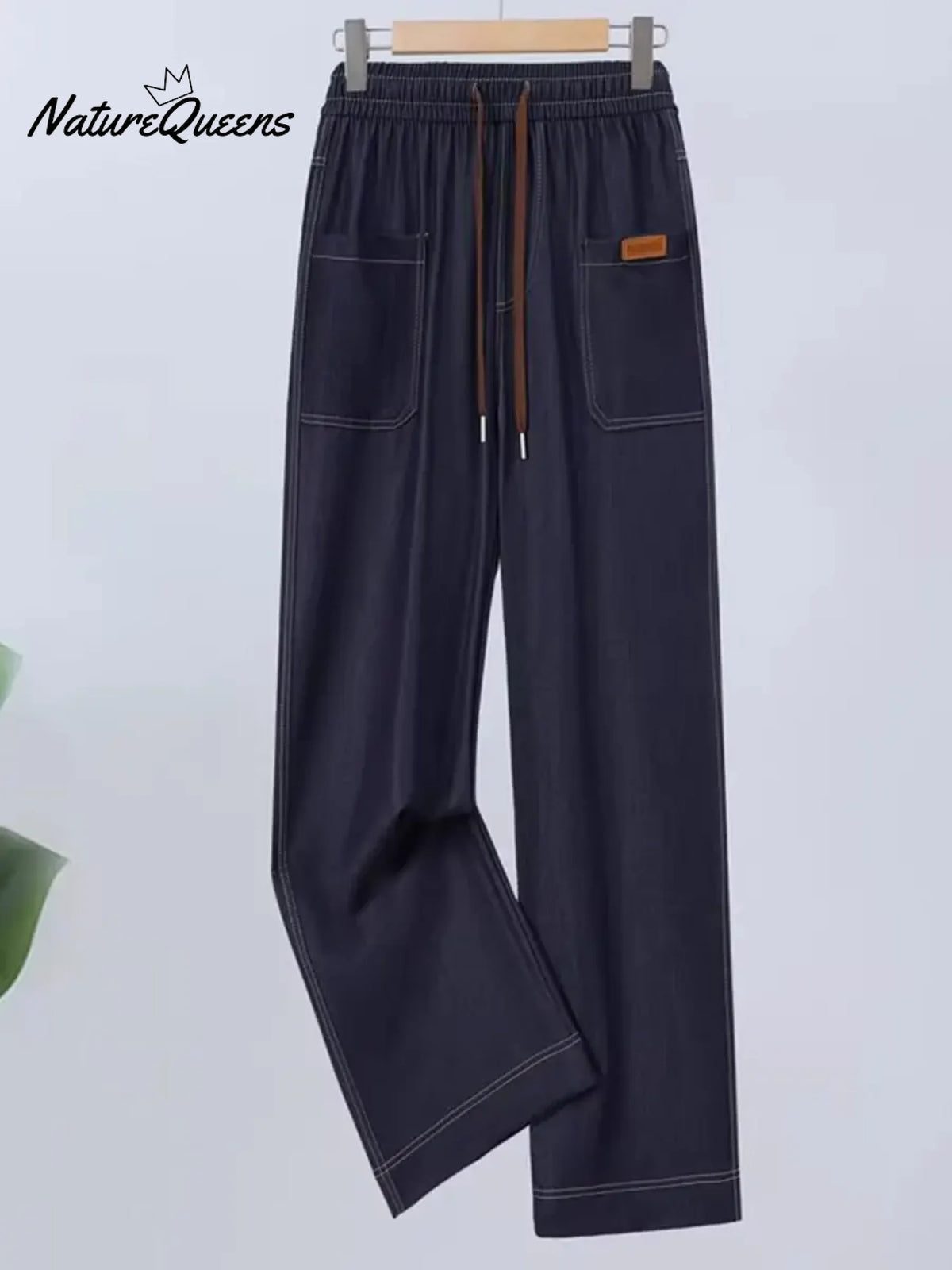 Women's Casual Stretch Cotton Pants With Elastic Waistband.