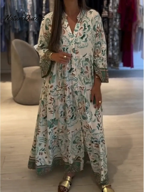 Women's Floral Print V-neck Cotton Cotton Dress