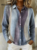 Women's Retro Artistic Stripes Printed Collared Sweater