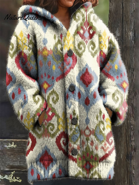 Women's Retro Patterns Ethnic Art Print Casual Plush Warm Coat