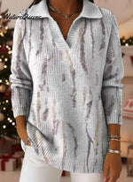 Vertical Stripe Decorative Pattern Women's Casual Shirt Collar Long Sleeve Sweater