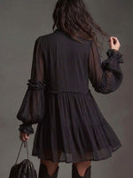 Bohemian-style Chiffon Dress With Lace Splicing