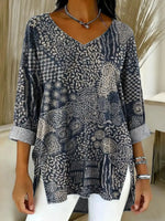 Women's Abstract Pattern Art Print Casual Denim Shirt