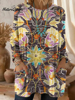 Women's Vintage FlowerArt Pattern Art Print Casual Cotton Knitted Sweater