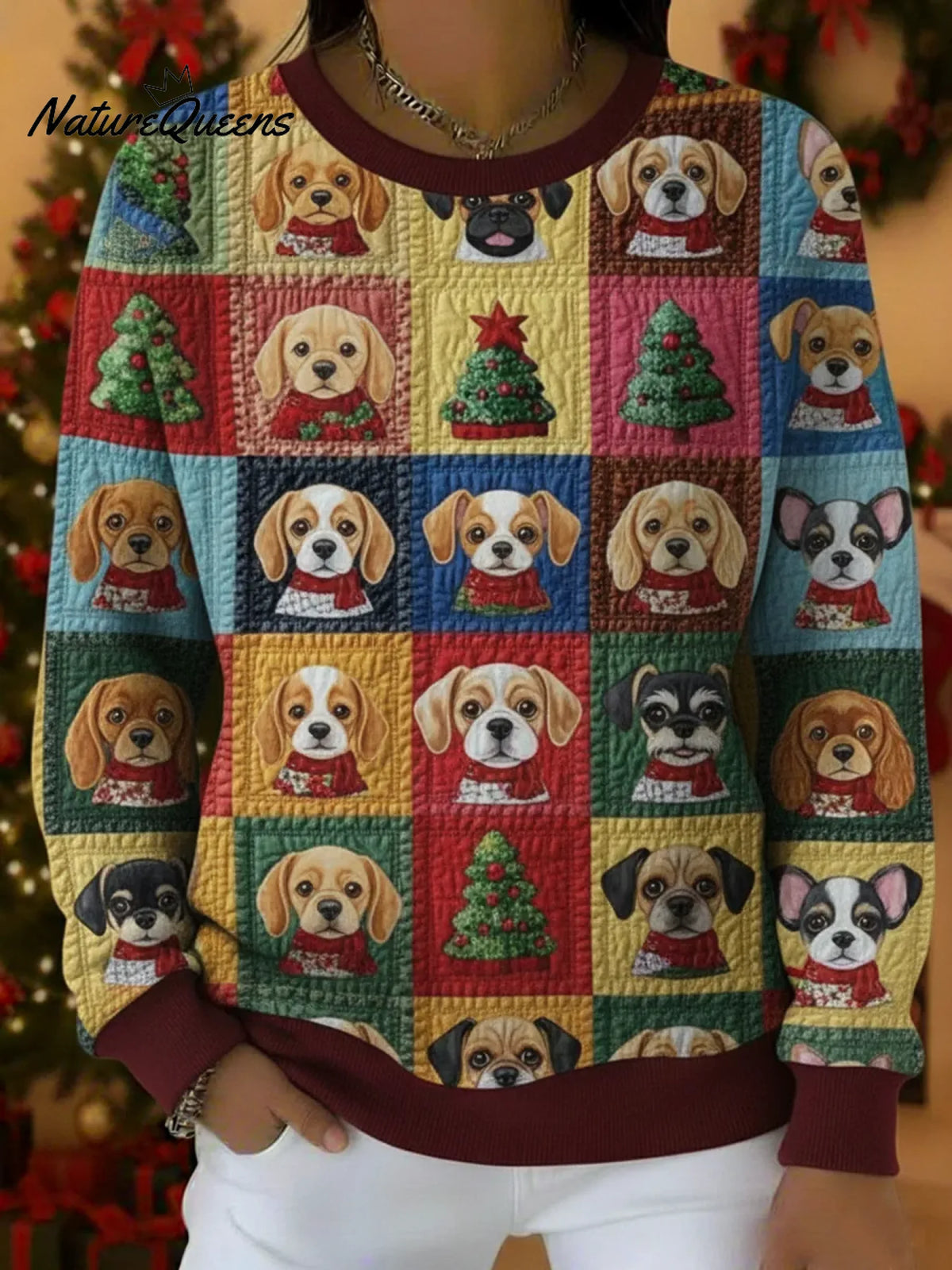 Christmas Puppy Collection Print Crew Neck Sweatshirt Pullover