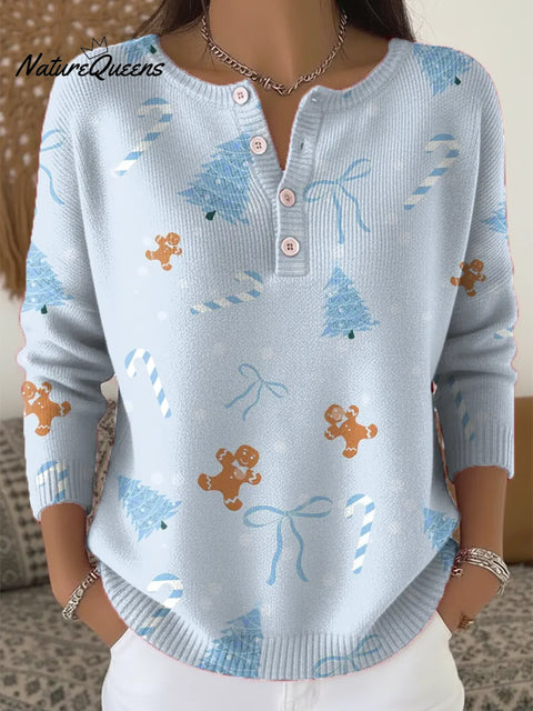 Women's Christmas Tree Pattern Art Print Casual Cardigan Sweater