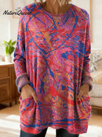 Women's Retro Abstract Pattern Art Print Casual Cotton Knitted Sweater