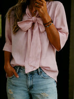 Women's Solid Color Tie-front Linen Cotton Shirt