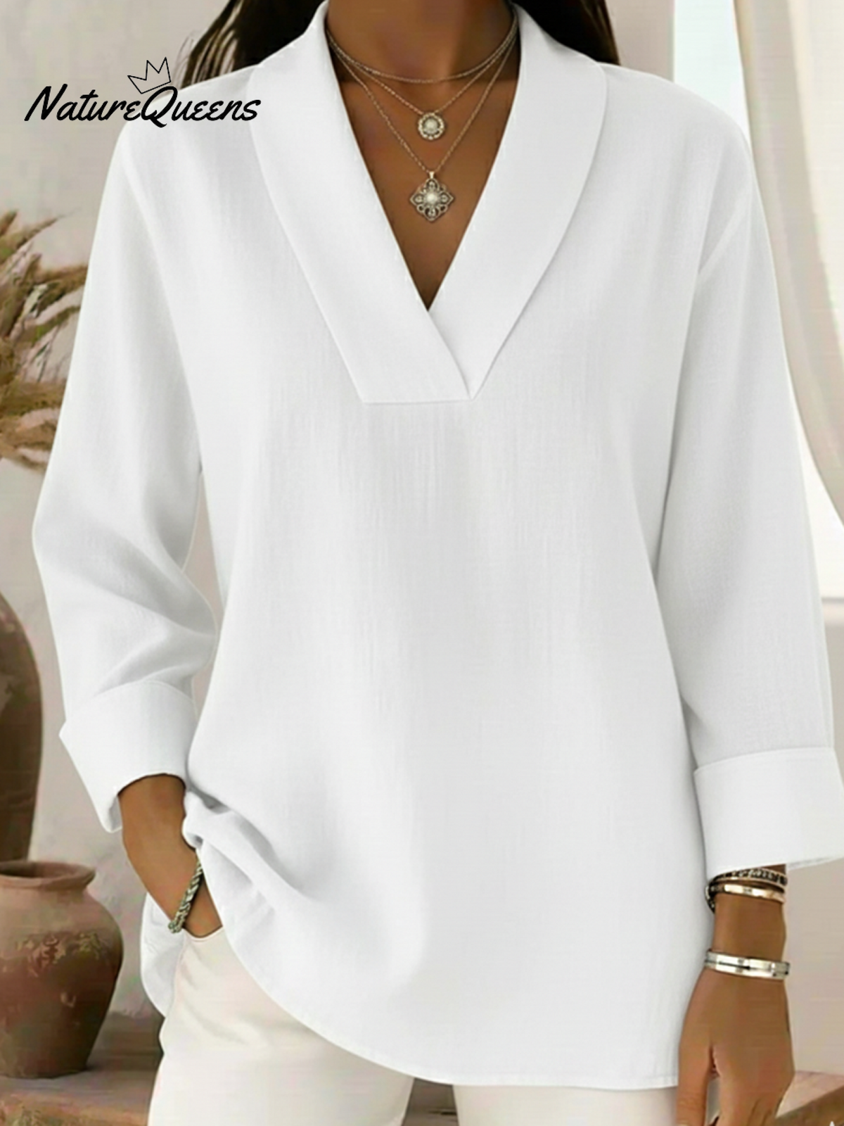 Vintage And Elegant Shawl Collar Linen Shirt