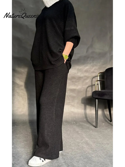 Women's Comfortable Corduroy V-Neck Long-Sleeved Top And Pants Two-Piece Set