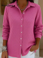 Casual Solid Color Waffle Button Shirt