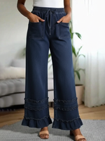 Cozy Ruffle Details Denim Straight-leg Pants