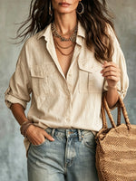 Women's Ethnic Pattern Art Casual Stylish Long Sleeve Cotton Linen Shirt