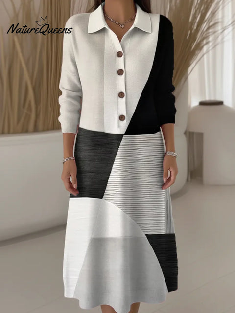 Women's Geometric Pattern Art Print Casual Knitted Dress