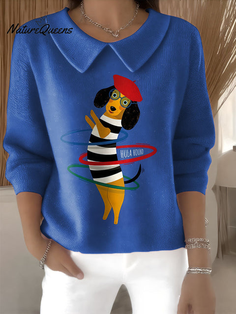 Cute dachshund decorative pattern Casual Peter Pan Collar Sweater