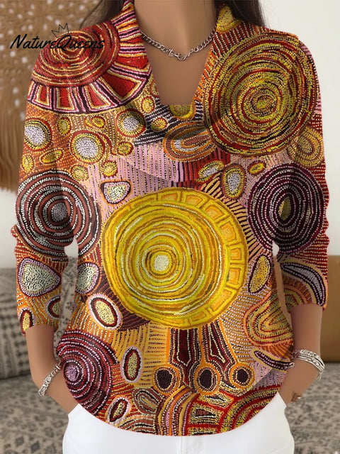 Women's Abstract Painting Pattern Art Print Casual Cowl Neck Sweater