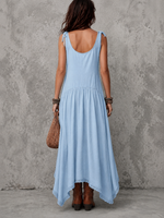 Cozy, Casual Sleeveless Linen-cotton Blend Dress With Lace-trimmed Hem