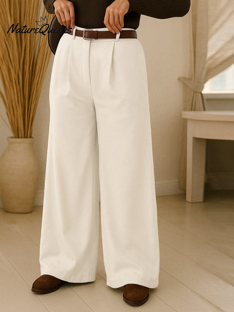 Women's Solid Color High Waist Casual Cotton Wide Leg Pants