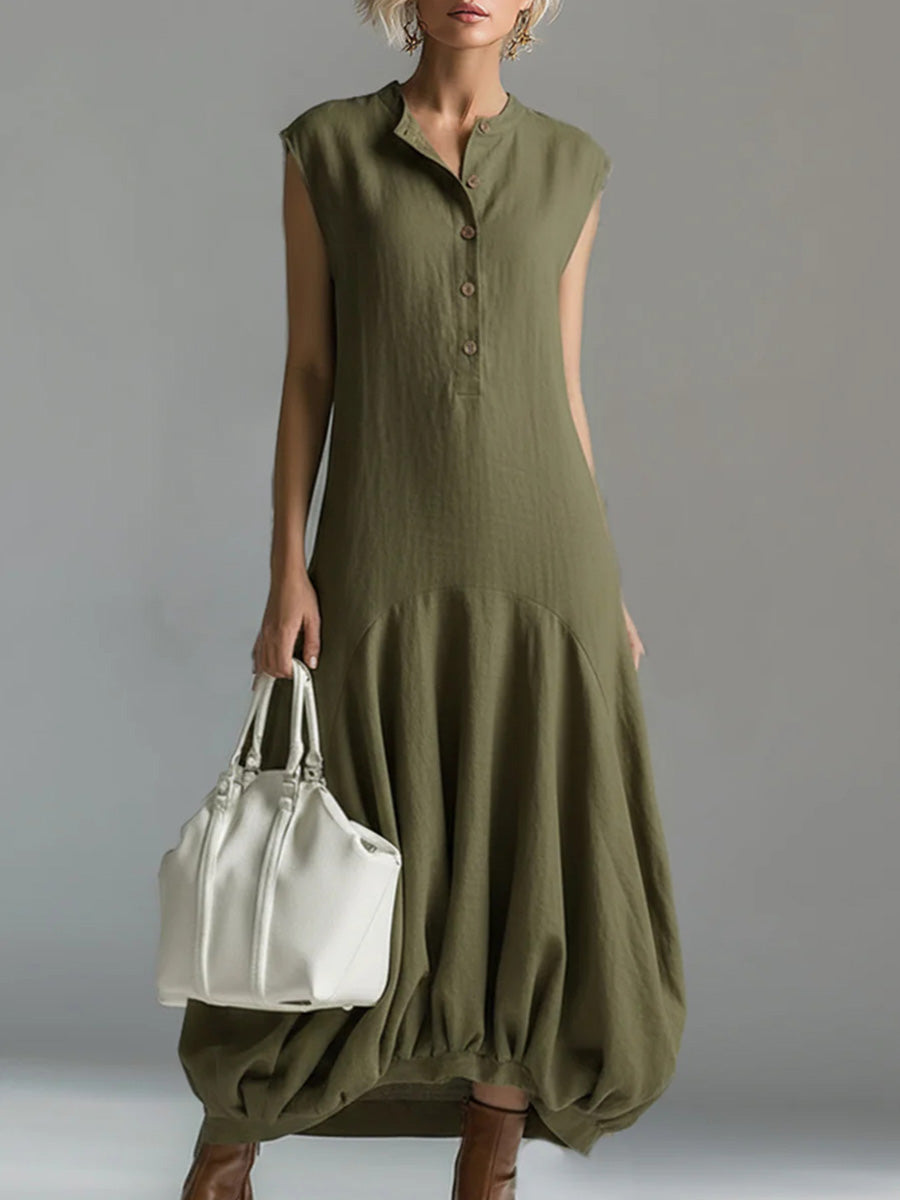 Women's Solid Color Round Neck Sleeveless Casual Loose Cotton And Linen Dress