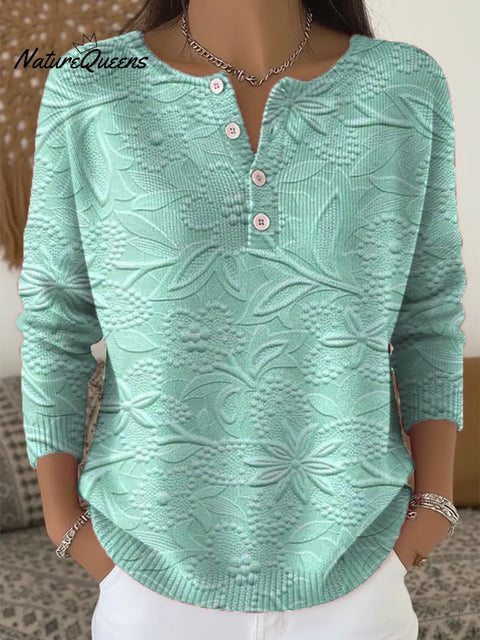 Women's Floral Pattern Art Print Buttoned Cardigan Sweater
