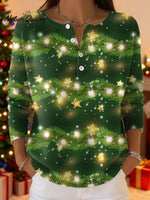 Women's Christmas Pattern Art Print Buttoned Cardigan Sweater