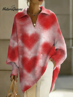 Women's Valentine's Day Heart Art Print Casual Knit Sweater