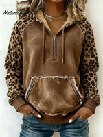 Casual Cozy Leopard Print Patchwork Sweatshirt