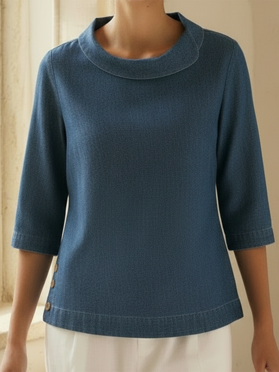 Elegant And Retro Denim Cotton Top