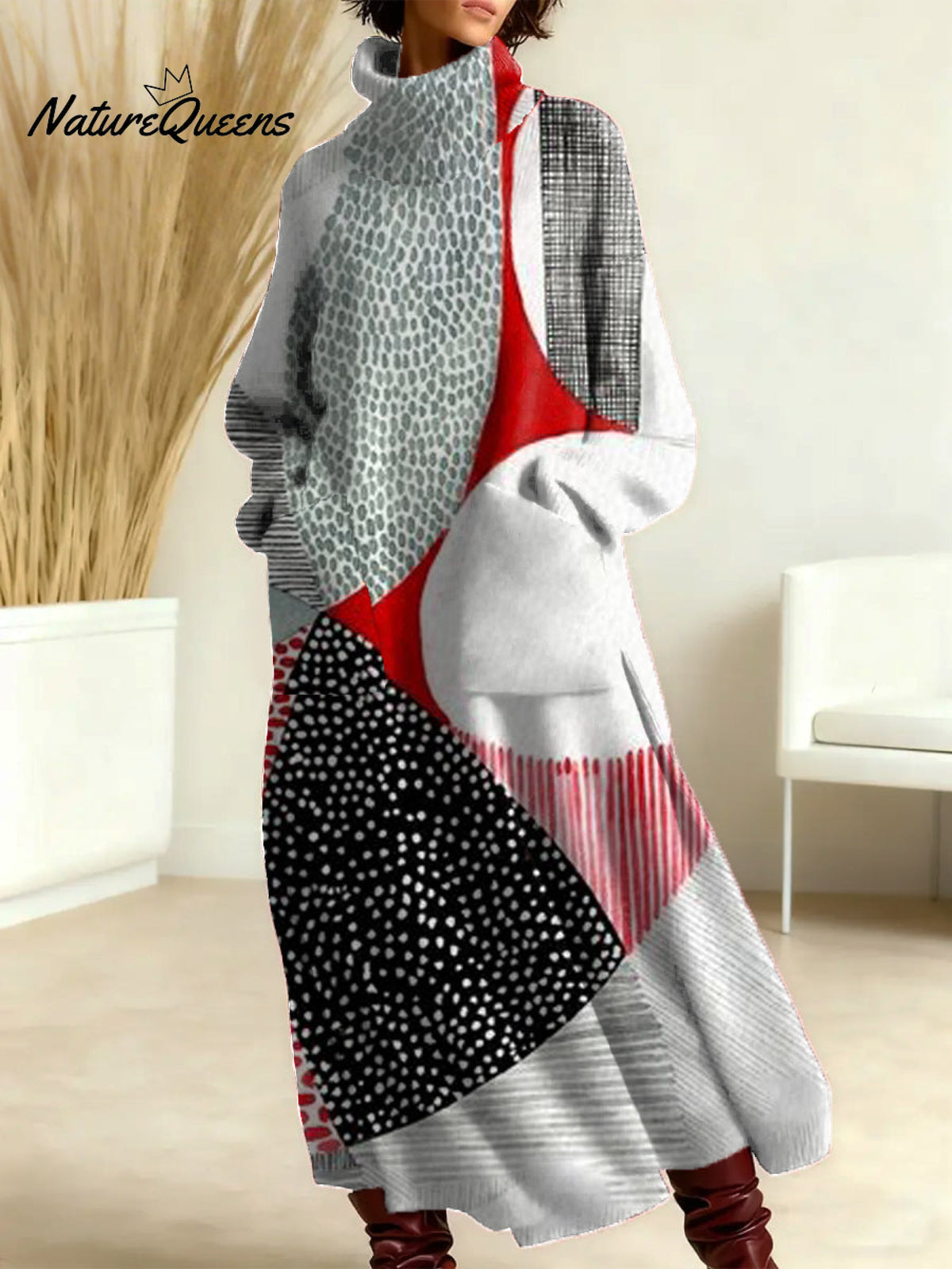 Women's Geometry Pattern Art Print Casual Cotton Knitted Dress