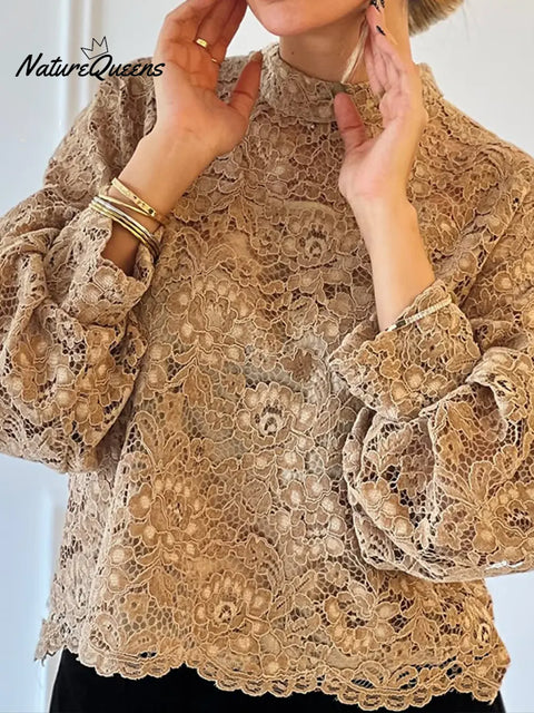 Women's Elegant Lace Long-sleeved Top